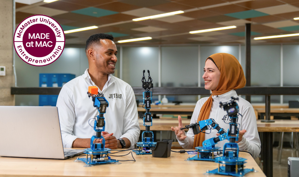 Jetson Infinity, a company that offers portable robotic arms for students and inventors, is one of the many startups that has benefited from McMaster’s entrepreneurial supports and ecosystem of innovation. (Photo by Matt Clarke/McMaster University)